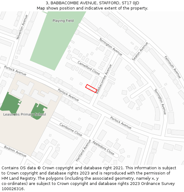 3, BABBACOMBE AVENUE, STAFFORD, ST17 0JD: Location map and indicative extent of plot