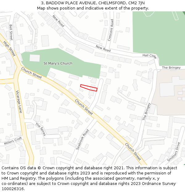 3, BADDOW PLACE AVENUE, CHELMSFORD, CM2 7JN: Location map and indicative extent of plot