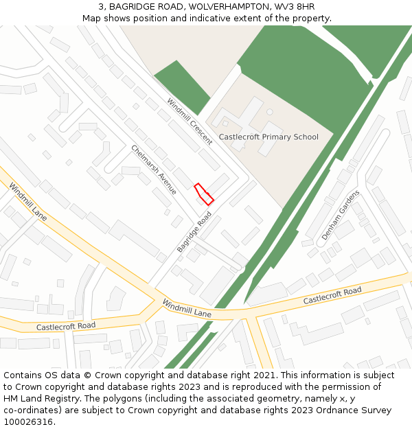 3, BAGRIDGE ROAD, WOLVERHAMPTON, WV3 8HR: Location map and indicative extent of plot