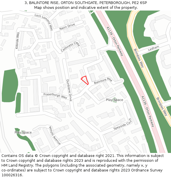 3, BALINTORE RISE, ORTON SOUTHGATE, PETERBOROUGH, PE2 6SP: Location map and indicative extent of plot