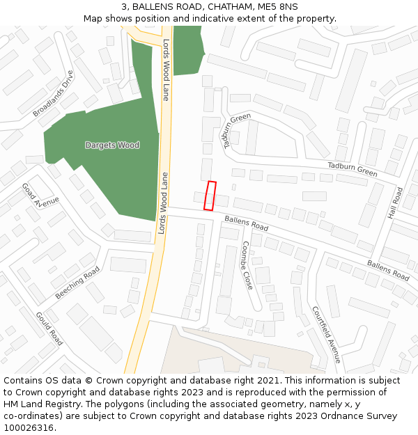 3, BALLENS ROAD, CHATHAM, ME5 8NS: Location map and indicative extent of plot