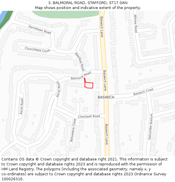 3, BALMORAL ROAD, STAFFORD, ST17 0AN: Location map and indicative extent of plot