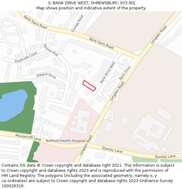 3, BANK DRIVE WEST, SHREWSBURY, SY3 9DJ: Location map and indicative extent of plot