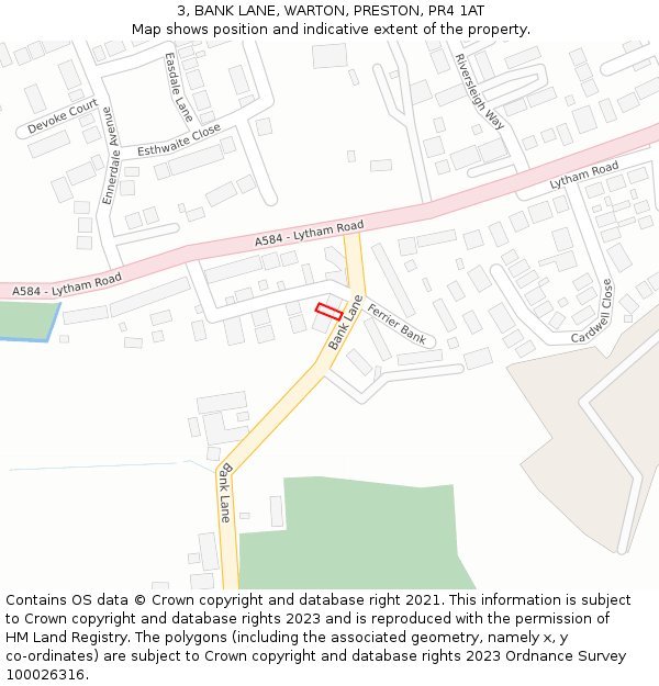3, BANK LANE, WARTON, PRESTON, PR4 1AT: Location map and indicative extent of plot