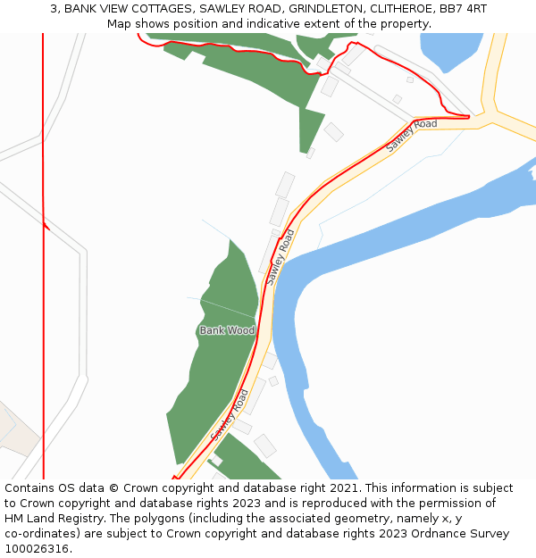 3, BANK VIEW COTTAGES, SAWLEY ROAD, GRINDLETON, CLITHEROE, BB7 4RT: Location map and indicative extent of plot