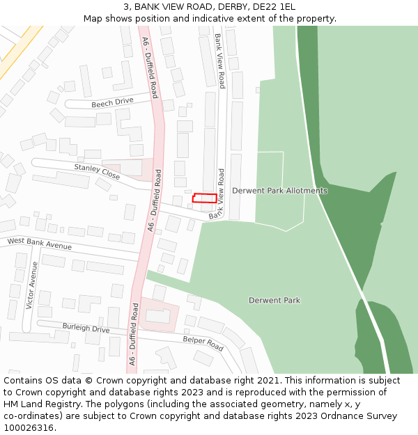 3, BANK VIEW ROAD, DERBY, DE22 1EL: Location map and indicative extent of plot