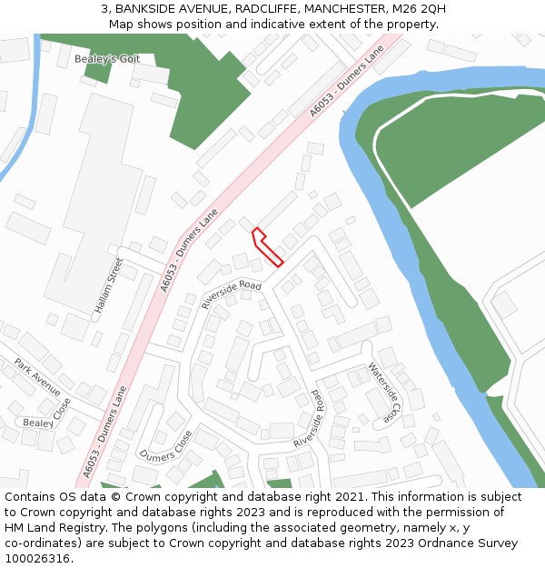 3, BANKSIDE AVENUE, RADCLIFFE, MANCHESTER, M26 2QH: Location map and indicative extent of plot