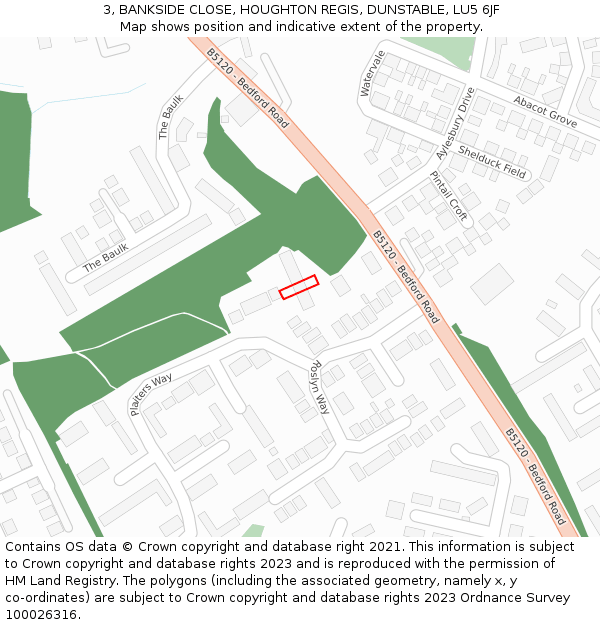 3, BANKSIDE CLOSE, HOUGHTON REGIS, DUNSTABLE, LU5 6JF: Location map and indicative extent of plot