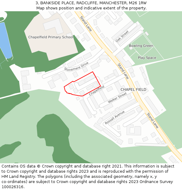 3, BANKSIDE PLACE, RADCLIFFE, MANCHESTER, M26 1RW: Location map and indicative extent of plot