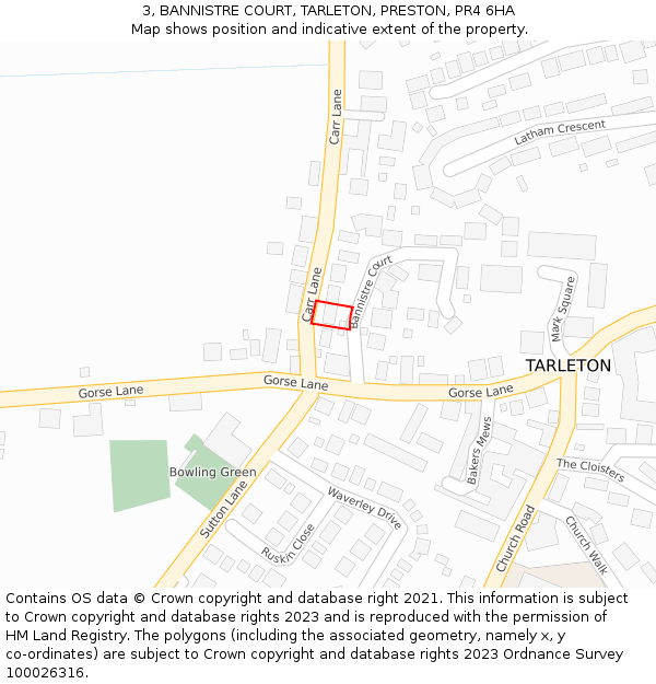 3, BANNISTRE COURT, TARLETON, PRESTON, PR4 6HA: Location map and indicative extent of plot