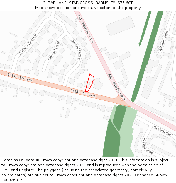 3, BAR LANE, STAINCROSS, BARNSLEY, S75 6GE: Location map and indicative extent of plot