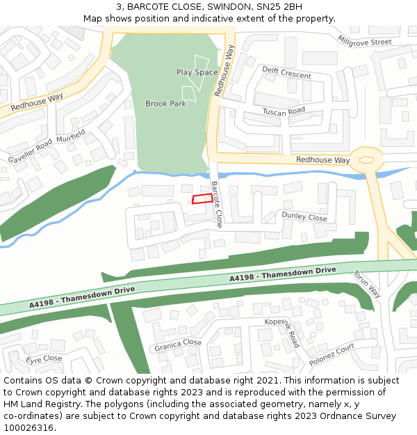 3, BARCOTE CLOSE, SWINDON, SN25 2BH: Location map and indicative extent of plot