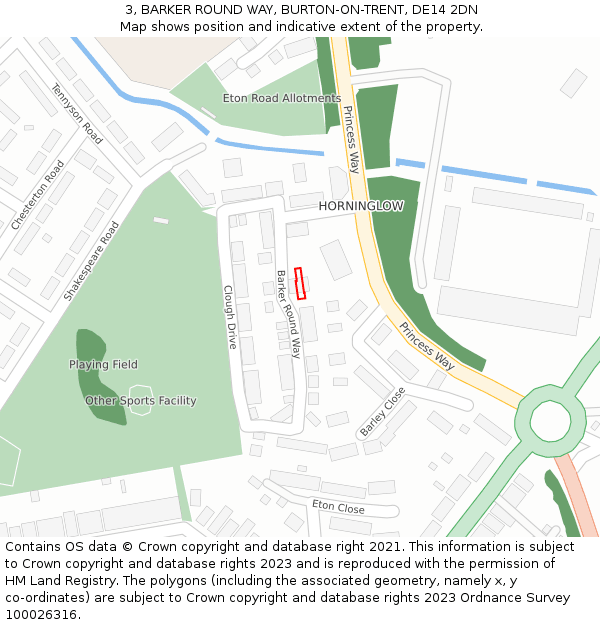 3, BARKER ROUND WAY, BURTON-ON-TRENT, DE14 2DN: Location map and indicative extent of plot