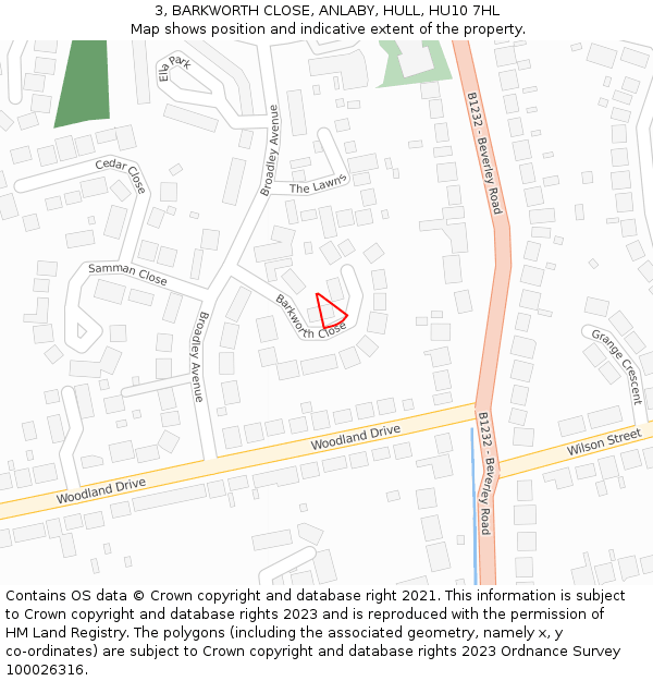 3, BARKWORTH CLOSE, ANLABY, HULL, HU10 7HL: Location map and indicative extent of plot