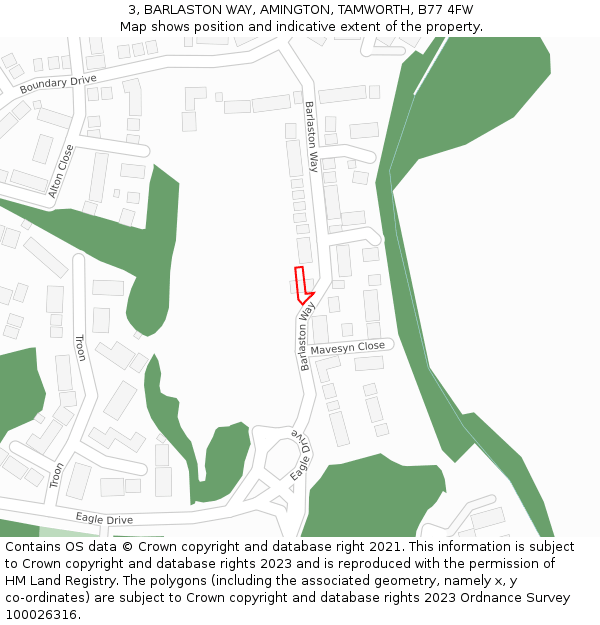 3, BARLASTON WAY, AMINGTON, TAMWORTH, B77 4FW: Location map and indicative extent of plot