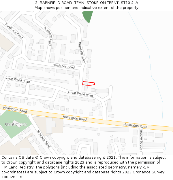 3, BARNFIELD ROAD, TEAN, STOKE-ON-TRENT, ST10 4LA: Location map and indicative extent of plot
