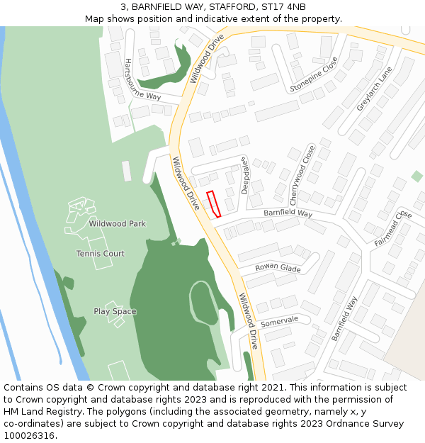 3, BARNFIELD WAY, STAFFORD, ST17 4NB: Location map and indicative extent of plot