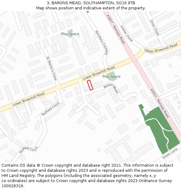 3, BARONS MEAD, SOUTHAMPTON, SO16 9TB: Location map and indicative extent of plot