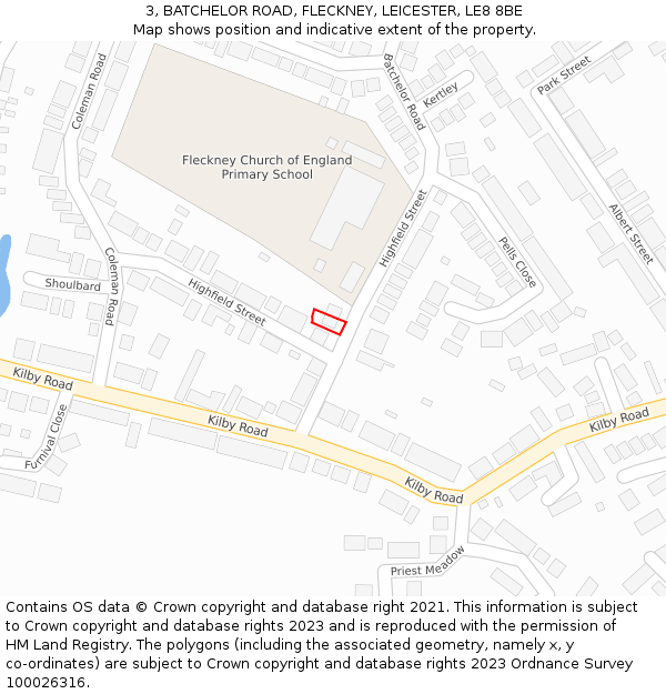 3, BATCHELOR ROAD, FLECKNEY, LEICESTER, LE8 8BE: Location map and indicative extent of plot