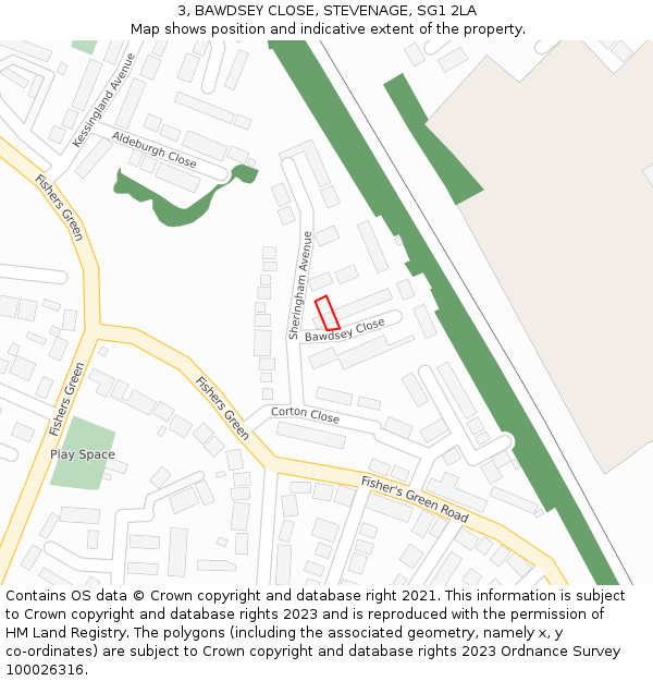 3, BAWDSEY CLOSE, STEVENAGE, SG1 2LA: Location map and indicative extent of plot