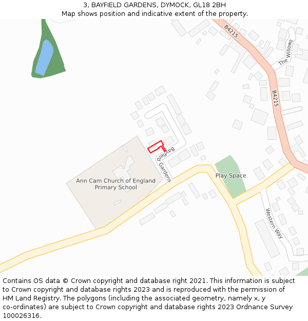 3, BAYFIELD GARDENS, DYMOCK, GL18 2BH: Location map and indicative extent of plot