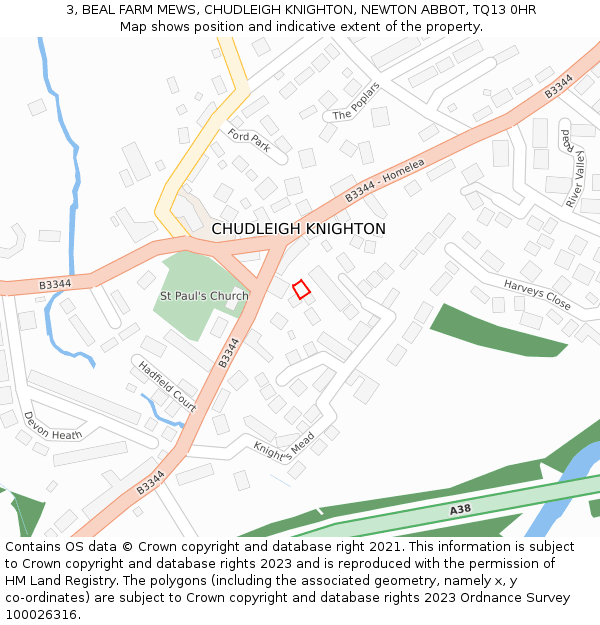 3, BEAL FARM MEWS, CHUDLEIGH KNIGHTON, NEWTON ABBOT, TQ13 0HR: Location map and indicative extent of plot
