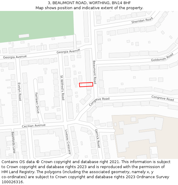 3, BEAUMONT ROAD, WORTHING, BN14 8HF: Location map and indicative extent of plot