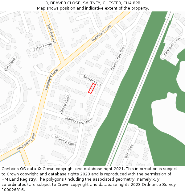 3, BEAVER CLOSE, SALTNEY, CHESTER, CH4 8PR: Location map and indicative extent of plot