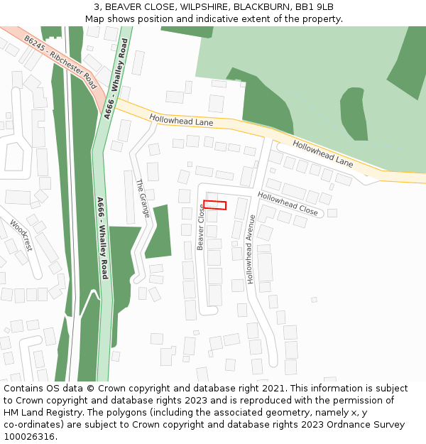 3, BEAVER CLOSE, WILPSHIRE, BLACKBURN, BB1 9LB: Location map and indicative extent of plot