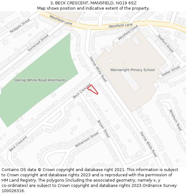 3, BECK CRESCENT, MANSFIELD, NG19 6SZ: Location map and indicative extent of plot