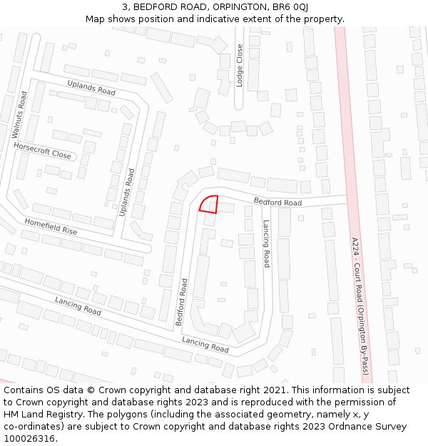 3, BEDFORD ROAD, ORPINGTON, BR6 0QJ: Location map and indicative extent of plot