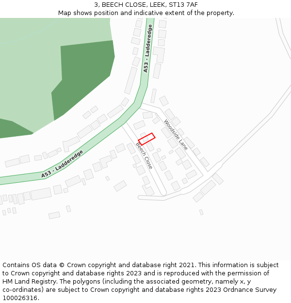 3, BEECH CLOSE, LEEK, ST13 7AF: Location map and indicative extent of plot