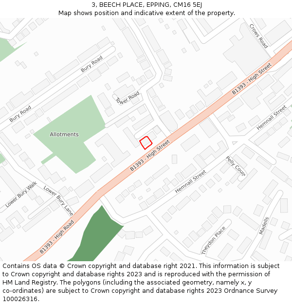 3, BEECH PLACE, EPPING, CM16 5EJ: Location map and indicative extent of plot