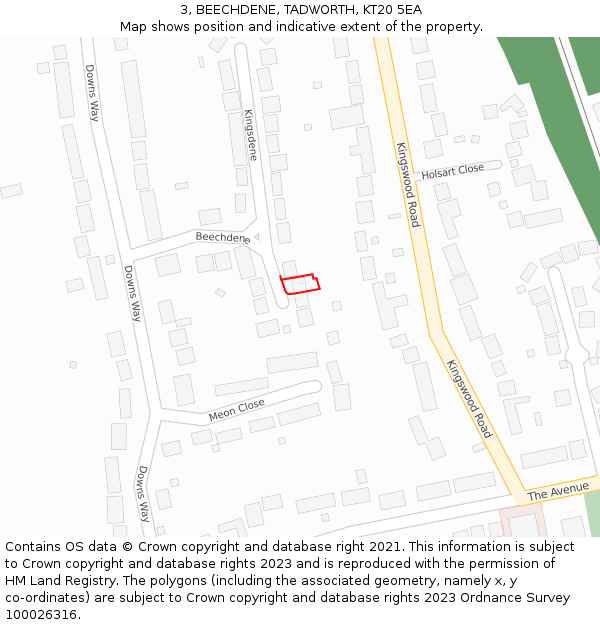 3, BEECHDENE, TADWORTH, KT20 5EA: Location map and indicative extent of plot