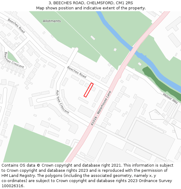 3, BEECHES ROAD, CHELMSFORD, CM1 2RS: Location map and indicative extent of plot
