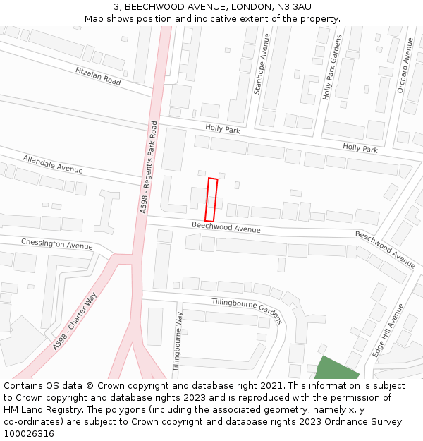 3, BEECHWOOD AVENUE, LONDON, N3 3AU: Location map and indicative extent of plot