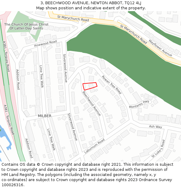 3, BEECHWOOD AVENUE, NEWTON ABBOT, TQ12 4LJ: Location map and indicative extent of plot