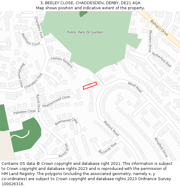 3, BEELEY CLOSE, CHADDESDEN, DERBY, DE21 4QA: Location map and indicative extent of plot
