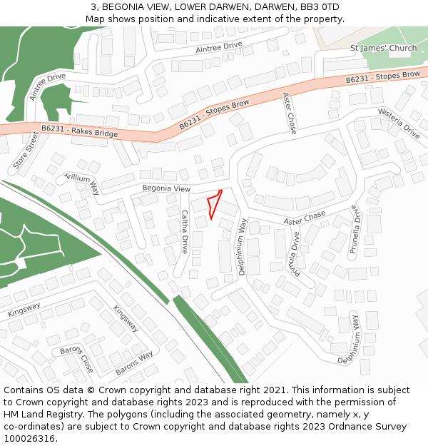 3, BEGONIA VIEW, LOWER DARWEN, DARWEN, BB3 0TD: Location map and indicative extent of plot
