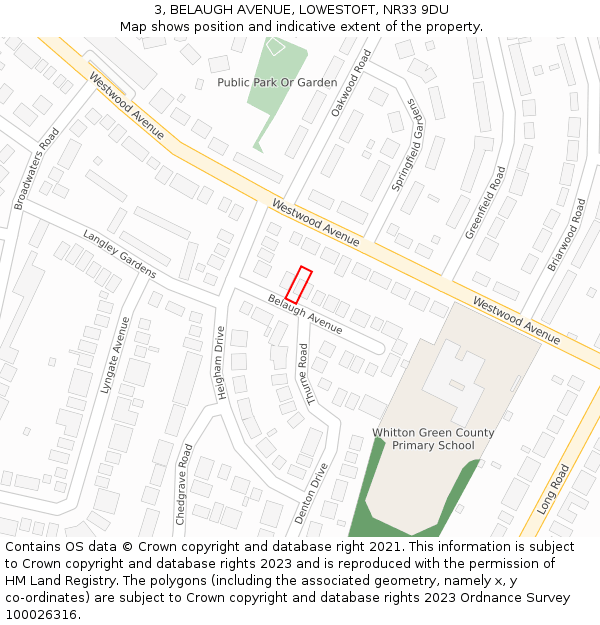 3, BELAUGH AVENUE, LOWESTOFT, NR33 9DU: Location map and indicative extent of plot
