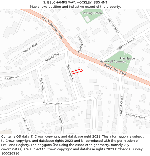 3, BELCHAMPS WAY, HOCKLEY, SS5 4NT: Location map and indicative extent of plot