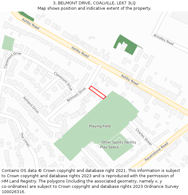 3, BELMONT DRIVE, COALVILLE, LE67 3LQ: Location map and indicative extent of plot