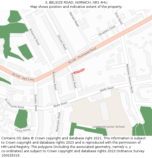 3, BELSIZE ROAD, NORWICH, NR1 4HU: Location map and indicative extent of plot