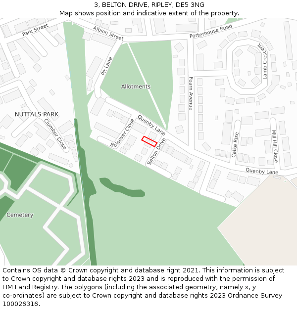 3, BELTON DRIVE, RIPLEY, DE5 3NG: Location map and indicative extent of plot