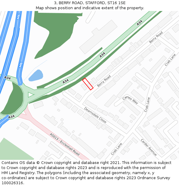 3, BERRY ROAD, STAFFORD, ST16 1SE: Location map and indicative extent of plot