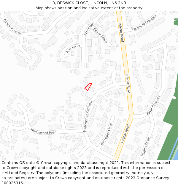 3, BESWICK CLOSE, LINCOLN, LN6 3NB: Location map and indicative extent of plot