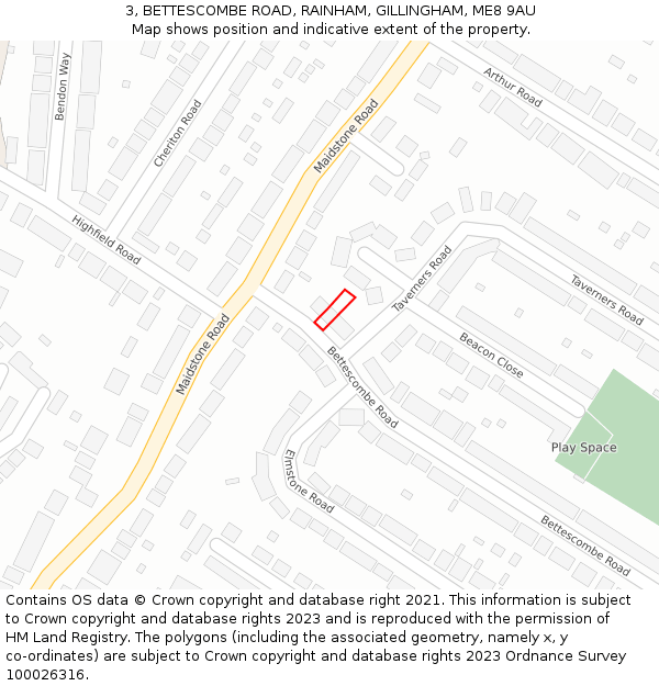 3, BETTESCOMBE ROAD, RAINHAM, GILLINGHAM, ME8 9AU: Location map and indicative extent of plot