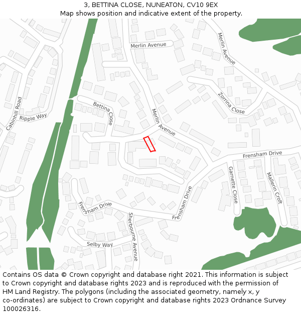 3, BETTINA CLOSE, NUNEATON, CV10 9EX: Location map and indicative extent of plot