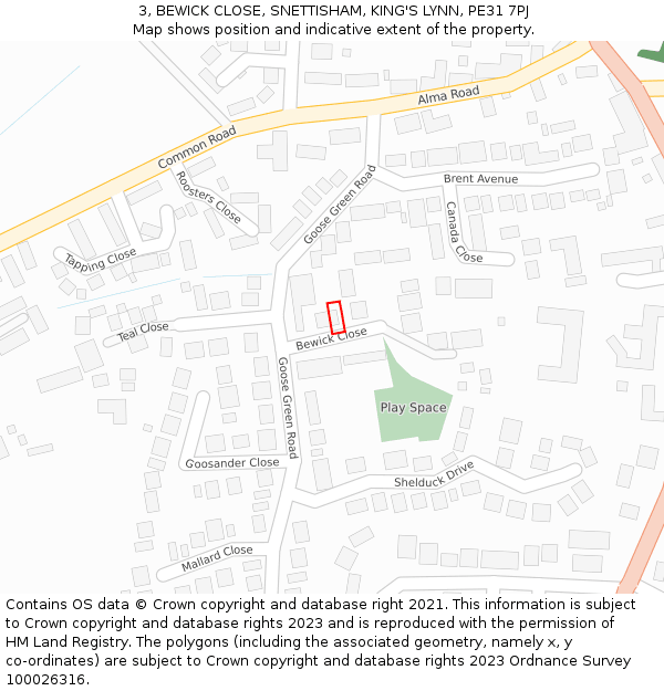 3, BEWICK CLOSE, SNETTISHAM, KING'S LYNN, PE31 7PJ: Location map and indicative extent of plot