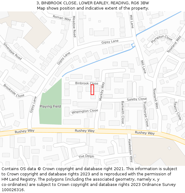 3, BINBROOK CLOSE, LOWER EARLEY, READING, RG6 3BW: Location map and indicative extent of plot